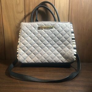 Betsey Johnson Gray and Black Quilted Satchel